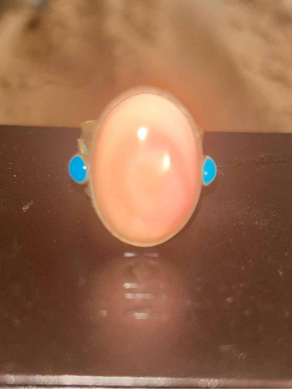 Pink conch sterling silver ring